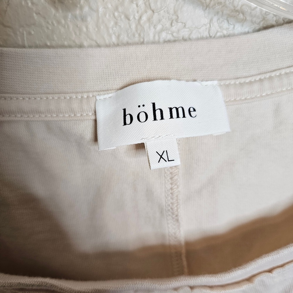 Bohme Womens XL Cream Beige 100% Cotton Ruched Short Sleeve Boxy Crop Top - Picture 4 of 7